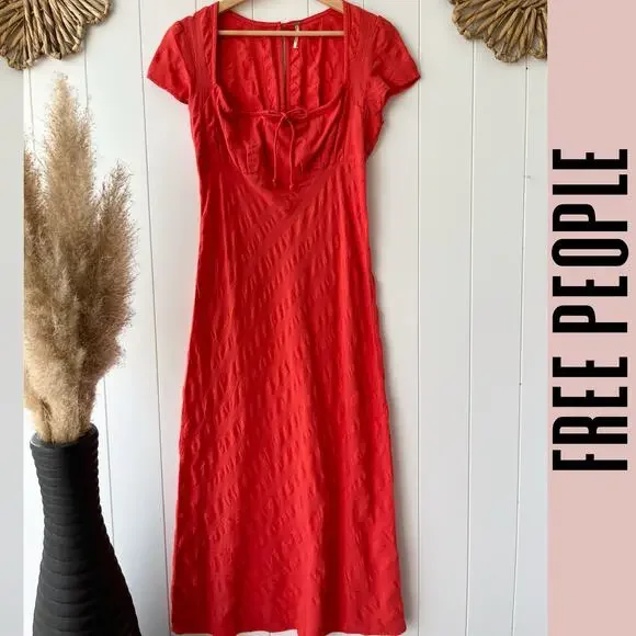 Free People midi dress cotton boho smocked back boho Medium